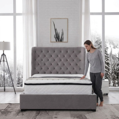 Luxurious Gray Designer Double Bed Upholstered Furniture Beds