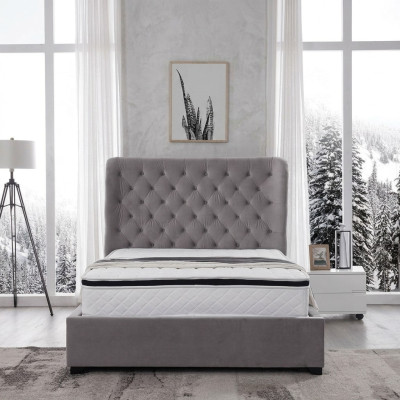 Luxurious Gray Designer Double Bed Upholstered Furniture Beds