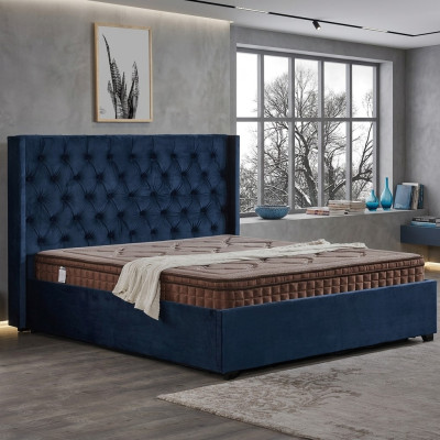 Royal blue bedroom bed upholstery double beds Chesterfield design