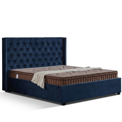 Royal blue bedroom bed upholstery double beds Chesterfield design