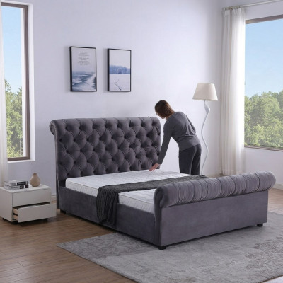 Design Chesterfield Bed Textile Leather Hotel Beds Bedroom New Velvet Upholstery