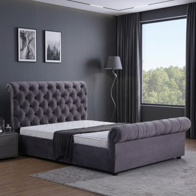 Design Chesterfield Bed Textile Leather Hotel Beds Bedroom New Velvet Upholstery