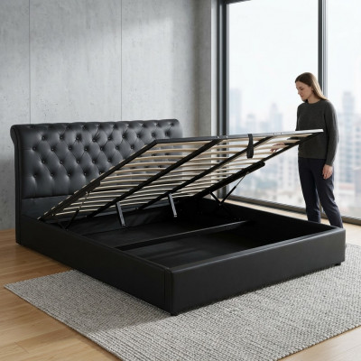 Black Luxury Chesterfield Designer Double Bed Upholstered Bed