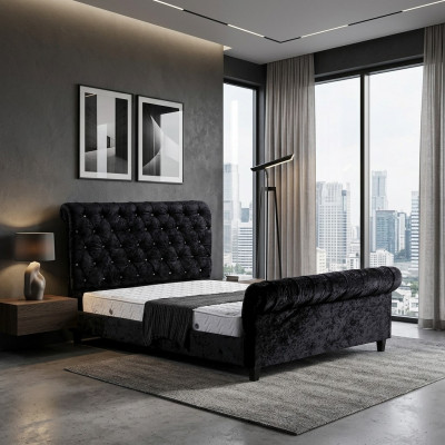 Black bedroom Chesterfield bed, elegant bedroom bed.