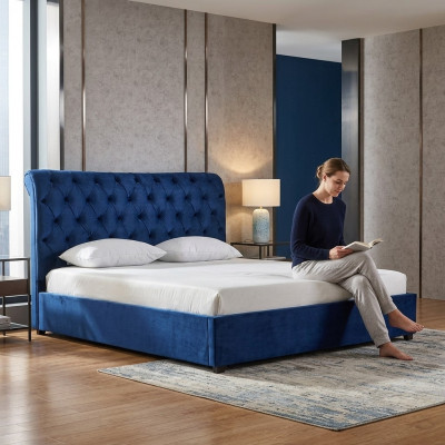 Blue Chesterfield Double Bed Bedroom Luxury Furniture Upholstered Beds