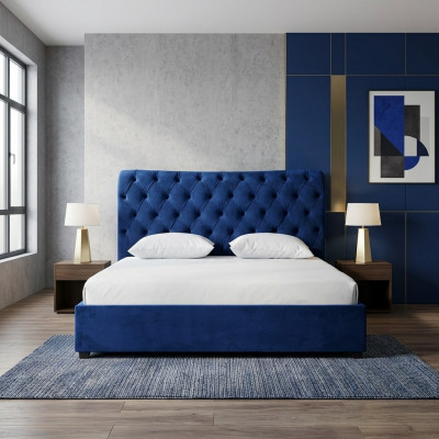 Blue Chesterfield Double Bed Bedroom Luxury Furniture Upholstered Beds