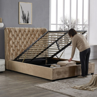 Beige Chesterfield Upholstered Bed Luxury Bedroom Design Beds