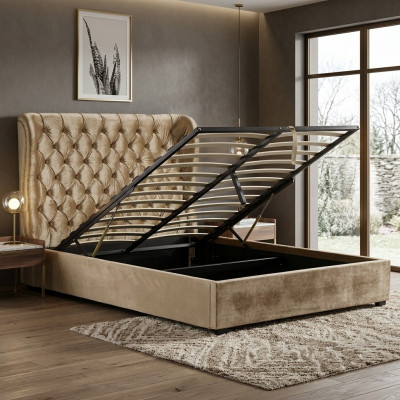 Beige Chesterfield Upholstered Bed Luxury Bedroom Design Beds