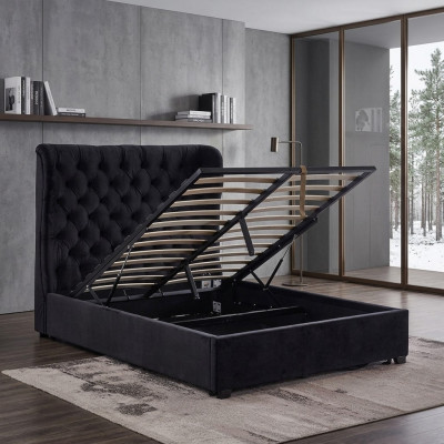 Black Chesterfield upholstered bed luxury bedroom decor design beds leather