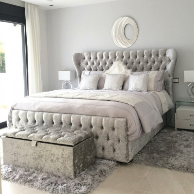 Chesterfield Designer Bed Bedroom Textile Leather Upholstery 140/160/180/200 cm