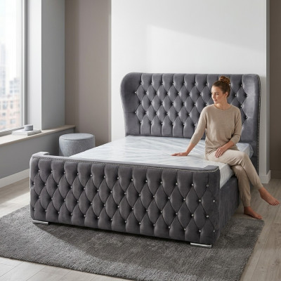 Chesterfield Hotel Double Leather Bed Bedroom Upholstery Luxury Beds 160x200cm