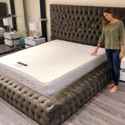 Chesterfield Textile Bed Bedroom Beds Double Upholstered 140/160/180/200 cm