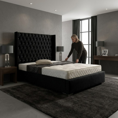 Black Chesterfield designer bed bedroom textile leather beds