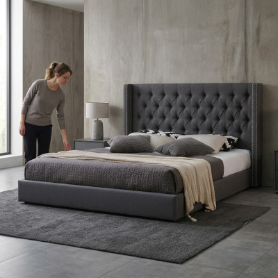 Large Grey Chesterfield Double Bed Royale Luxury Beds