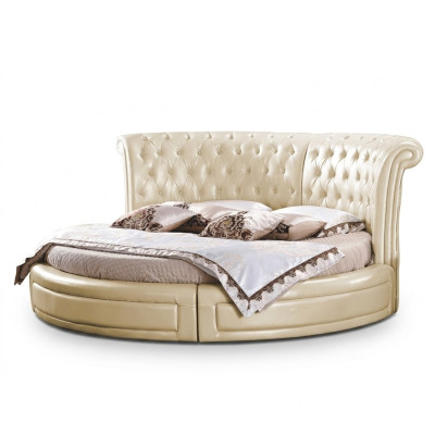 Round Bed Chesterfield Designer Round Bedroom Textile Leather Upholstered Beds