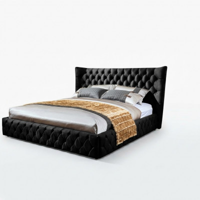 Chesterfield black bed bedroom beds textile velvet big hotel beds