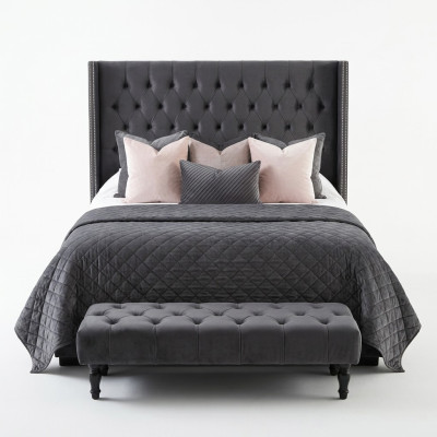Large fabric bed Chesterfield design upholstered textile designer double beds
