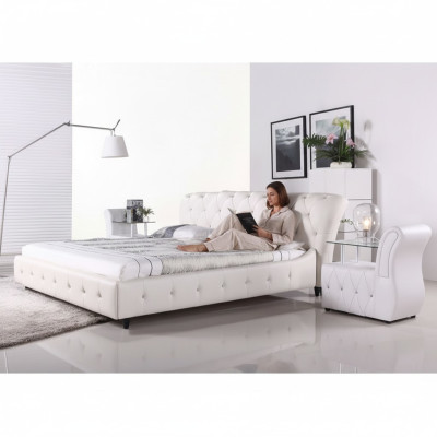 White Padded Designer Chesterfield Bed Bedroom Textile Furniture
