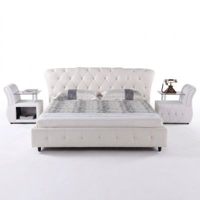 White Padded Designer Chesterfield Bed Bedroom Textile Furniture