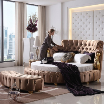 Round Bed Chesterfield Designer Round Beds Bedroom Textile Leather