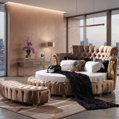 Round Bed Chesterfield Designer Round Beds Bedroom Textile Leather