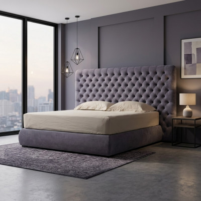 Bed Cushion Design Luxury Double Hotel Beds Room Chesterfield Gray Velvet New