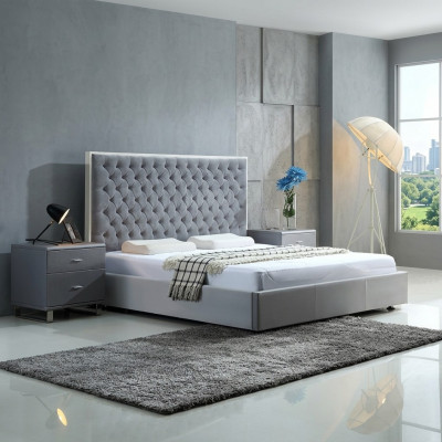 Large stylish Chesterfield gray double bed textile beds luxury design