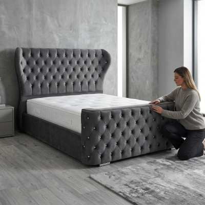 Gray Chesterfield Bed Designer Bedroom Furniture English Upholstered Bed