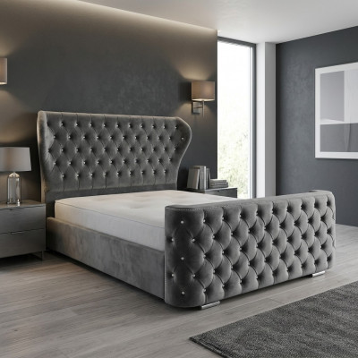 Gray Chesterfield Bed Designer Bedroom Furniture English Upholstered Bed