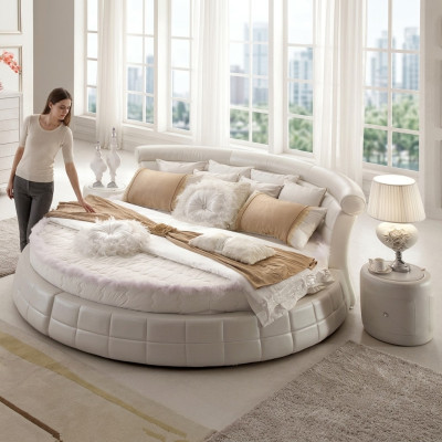 Classic Round Beds - Round Luxury Designer Bed Upholstery Elegant Leather Velvet