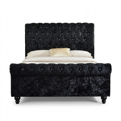 Black Chesterfield Upholstered Bed, XXL Big 140x200 Bedroom Bed