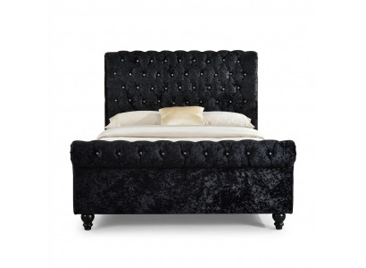 Black Chesterfield Upholstered Bed, XXL Big 140x200 Bedroom Bed