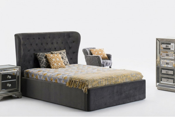 Chesterfield Design Bed 180x200cm Gray Bedroom Beds Hotel Upholstery Luxury