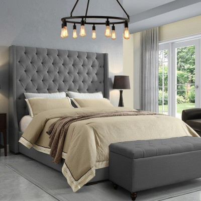 Classic design bed, upholstered beds, textile 140x200cm, Chesterfield bed