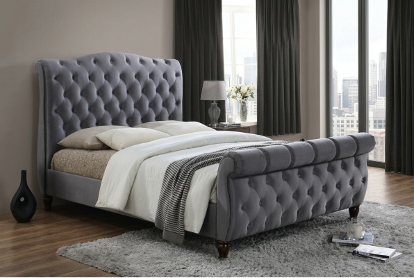 Classic velvet textile bed double beds upholstered hotel bedroom 180x200