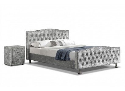 Chesterfield upholstered gray luxury double bed bedroom designer beds
