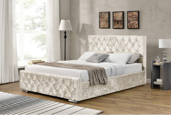 White Textile Chesterfield Bed Bedroom Double Beds Modern Bed