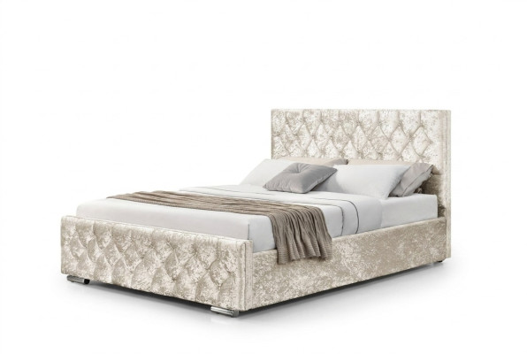 White Textile Chesterfield Bed Bedroom Double Beds Modern Bed