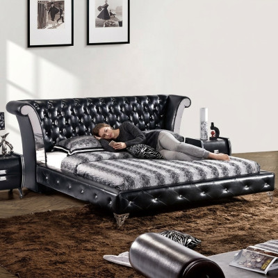 Stainless steel luxury chesterfield leather bed double upholstered designer beds hotel