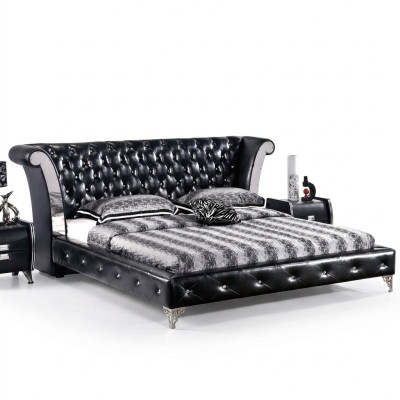Stainless steel luxury chesterfield leather bed double upholstered designer beds hotel