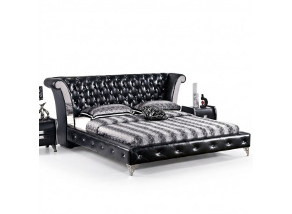 Stainless steel luxury chesterfield leather bed double upholstered designer beds hotel