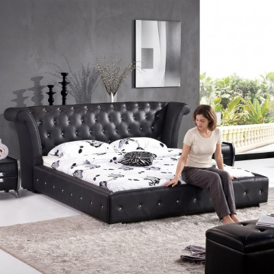 Chesterfield Big Bett XXL headboard beds upholstery hotel velvet black fabric ears