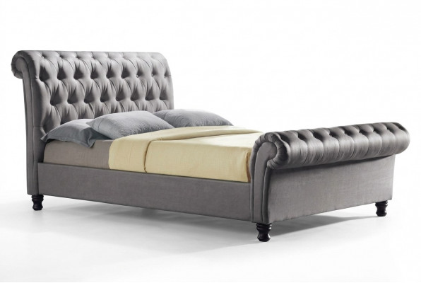 Gray Chesterfield Double Leather Bed Bedroom Upholstered Designer Luxury Bed