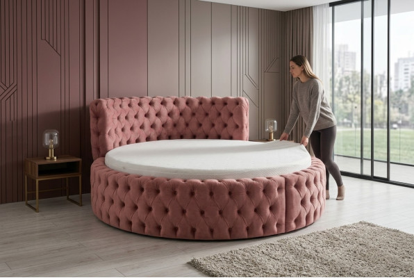 Round velvet bed Chesterfield luxury upholstery round beds textile fabric hotel new