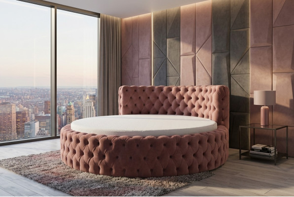 Round velvet bed Chesterfield luxury upholstery round beds textile fabric hotel new