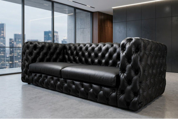 Black Chesterfield 3-Seater Couch Sofa Designer Luxury Suite