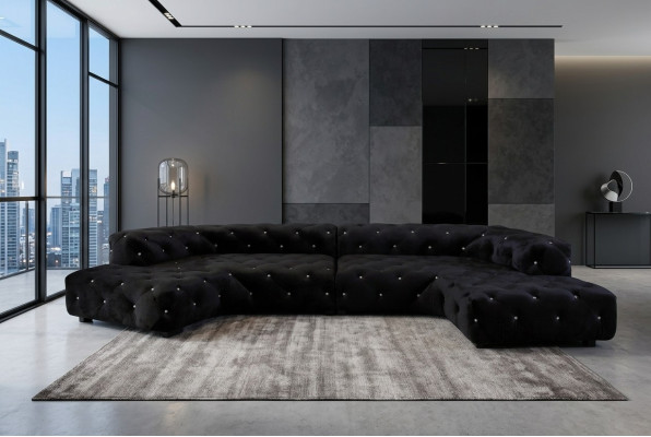 Classic designer Chesterfield velvet sofa with crystal stones living landscape