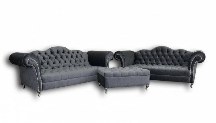 Sofa set 3+2 seater + ottoman Chesterfield sofa fabric leather couches