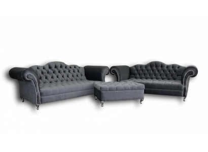 Sofa set 3+2 seater + ottoman Chesterfield sofa fabric leather couches