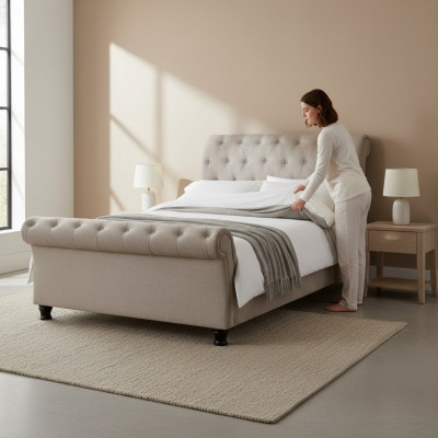 Chesterfield Design Upholstered English Bed Gray 160/180x200 Double Bed Beds